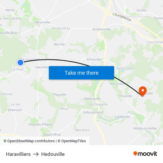 Haravilliers to Hedouville map