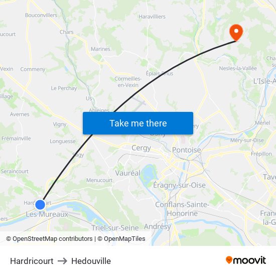 Hardricourt to Hedouville map