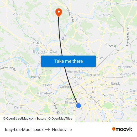 Issy-Les-Moulineaux to Hedouville map