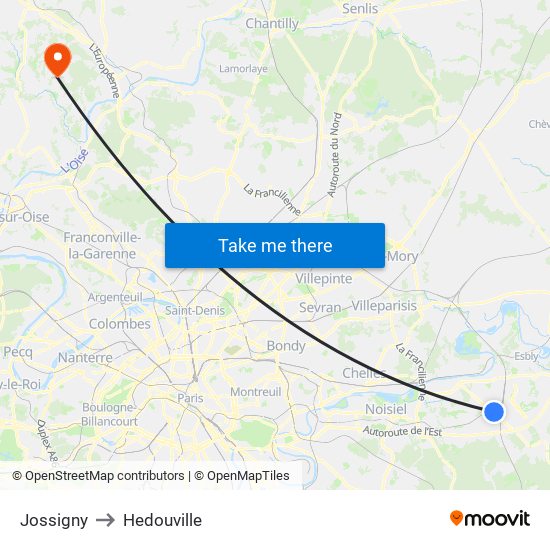 Jossigny to Hedouville map