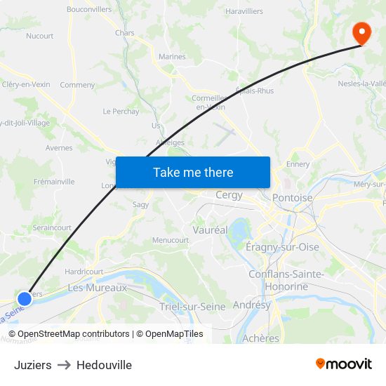 Juziers to Hedouville map