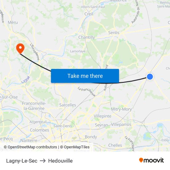 Lagny-Le-Sec to Hedouville map