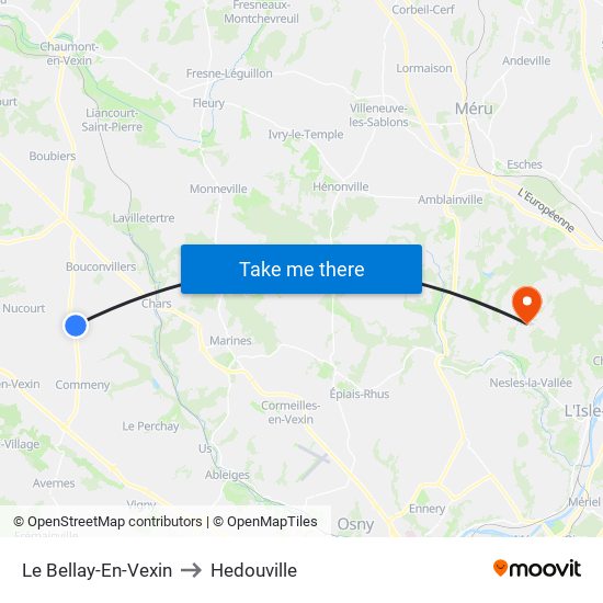 Le Bellay-En-Vexin to Hedouville map