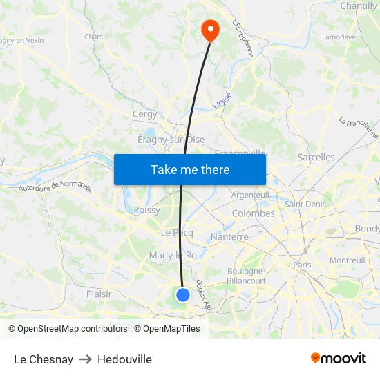 Le Chesnay to Hedouville map