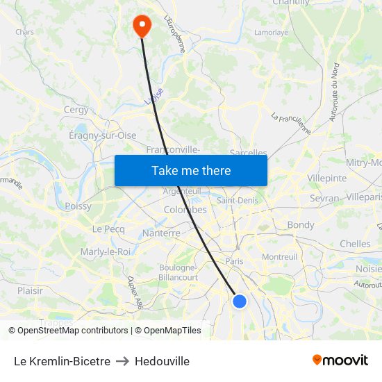 Le Kremlin-Bicetre to Hedouville map