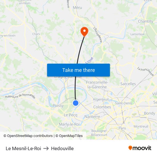 Le Mesnil-Le-Roi to Hedouville map