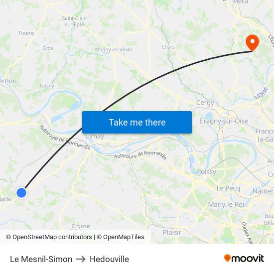 Le Mesnil-Simon to Hedouville map