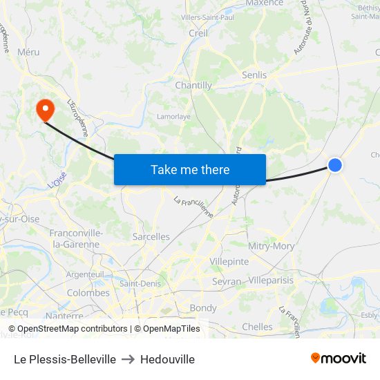 Le Plessis-Belleville to Hedouville map