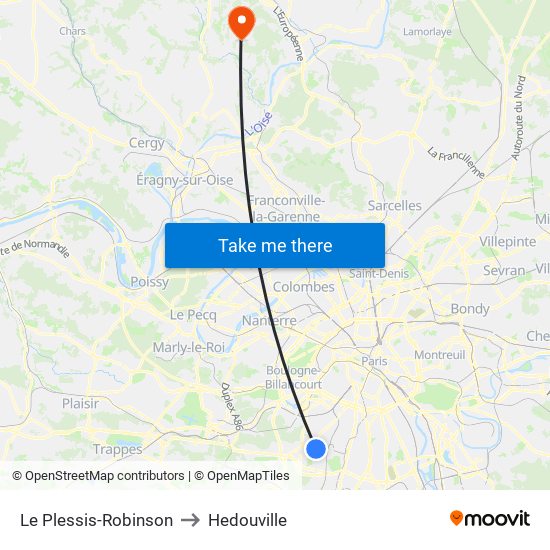 Le Plessis-Robinson to Hedouville map