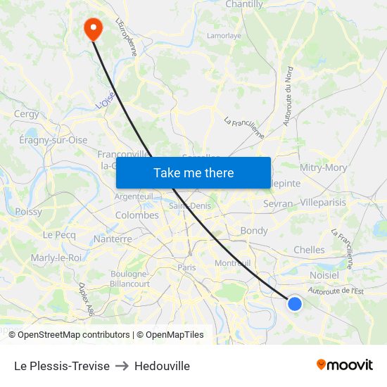 Le Plessis-Trevise to Hedouville map