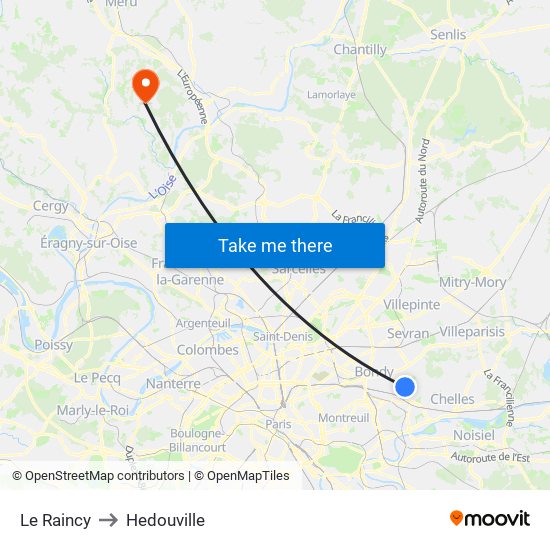 Le Raincy to Hedouville map