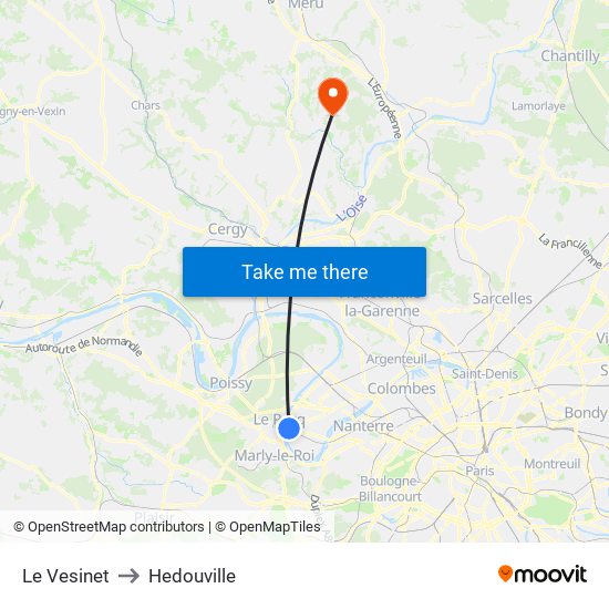 Le Vesinet to Hedouville map