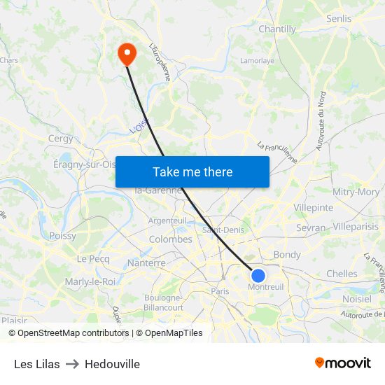Les Lilas to Hedouville map