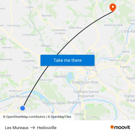 Les Mureaux to Hedouville map