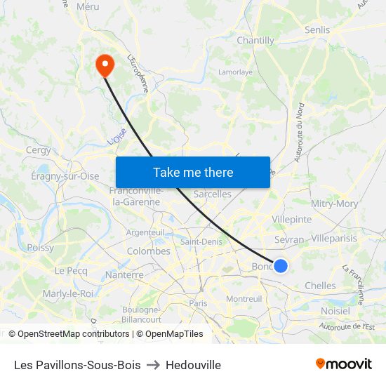 Les Pavillons-Sous-Bois to Hedouville map