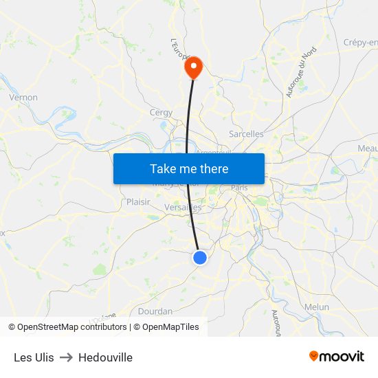 Les Ulis to Hedouville map