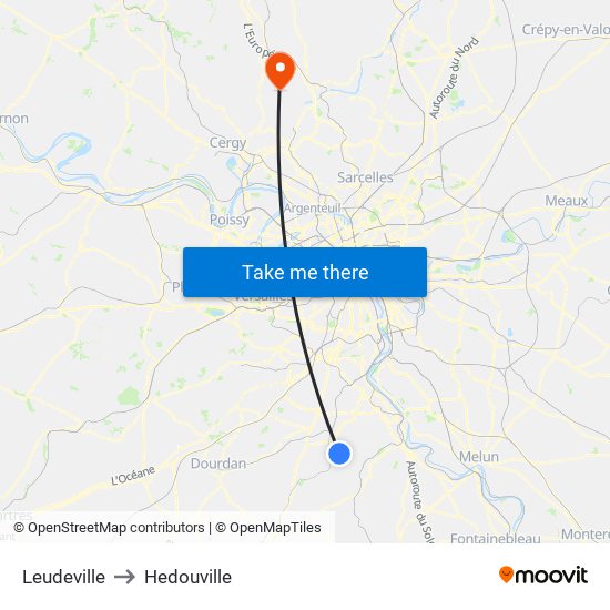 Leudeville to Hedouville map