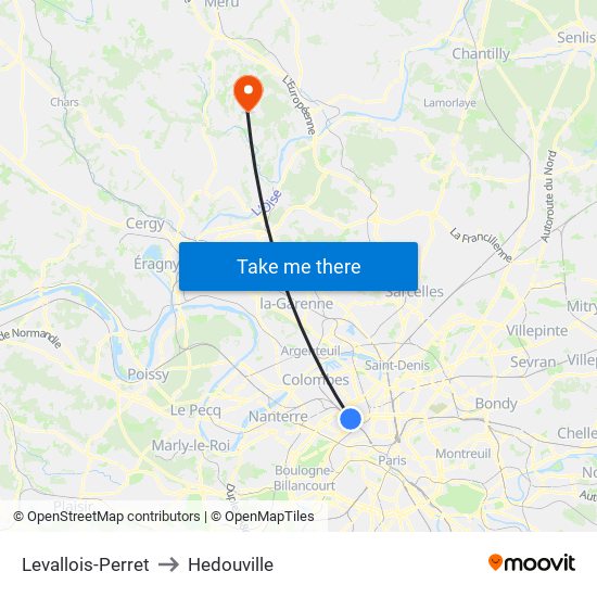 Levallois-Perret to Hedouville map