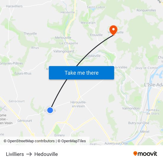 Livilliers to Hedouville map