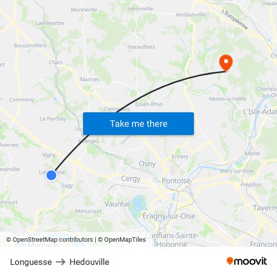 Longuesse to Hedouville map