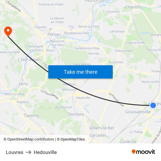 Louvres to Hedouville map