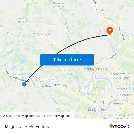 Magnanville to Hedouville map