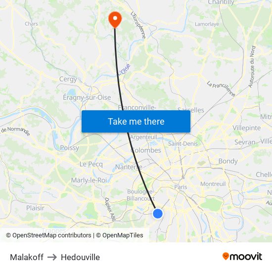 Malakoff to Hedouville map