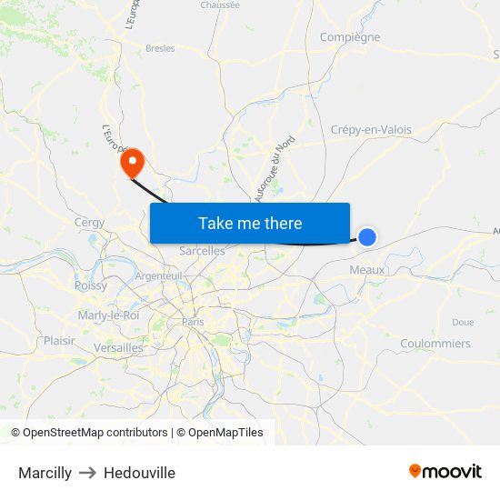 Marcilly to Hedouville map