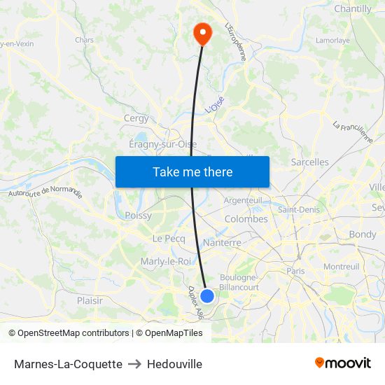 Marnes-La-Coquette to Hedouville map
