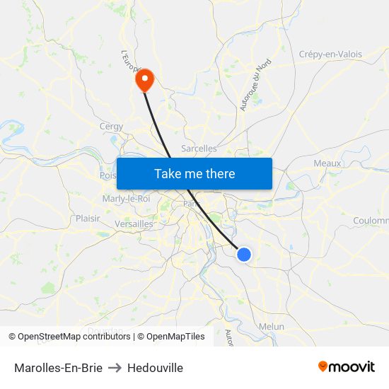 Marolles-En-Brie to Hedouville map