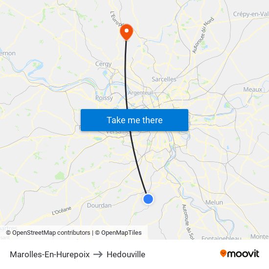 Marolles-En-Hurepoix to Hedouville map