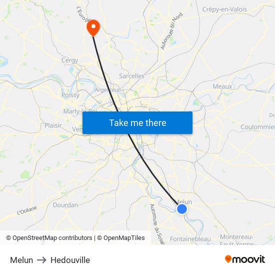 Melun to Hedouville map