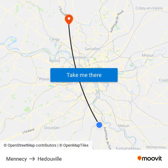 Mennecy to Hedouville map