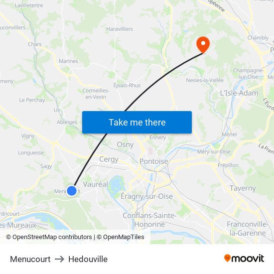 Menucourt to Hedouville map