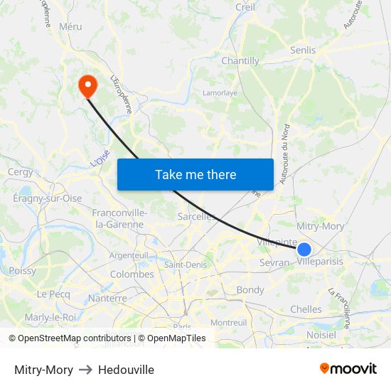 Mitry-Mory to Hedouville map