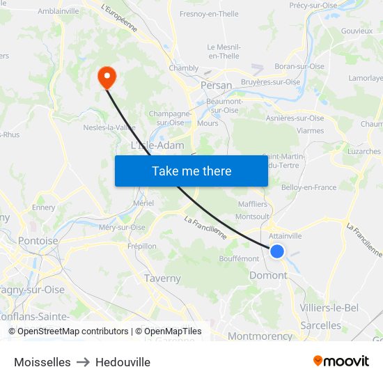 Moisselles to Hedouville map