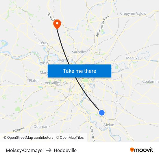 Moissy-Cramayel to Hedouville map