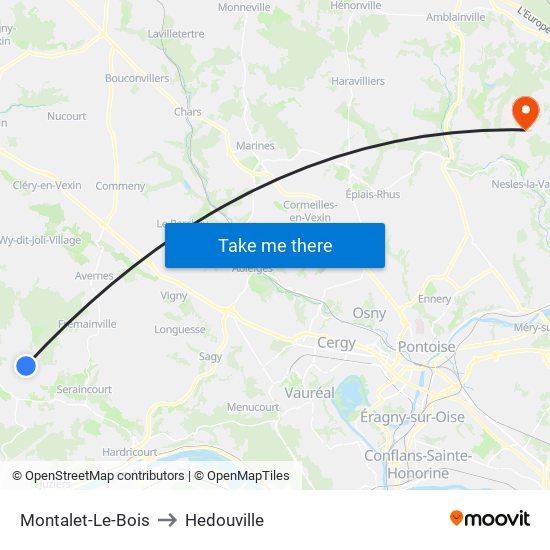 Montalet-Le-Bois to Hedouville map