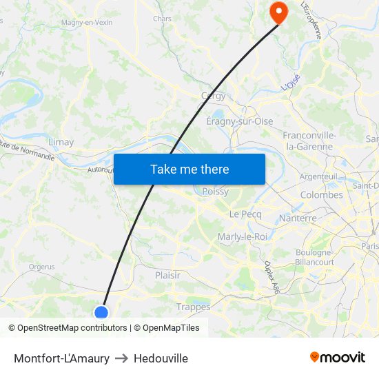 Montfort-L'Amaury to Hedouville map