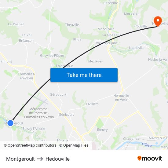 Montgeroult to Hedouville map