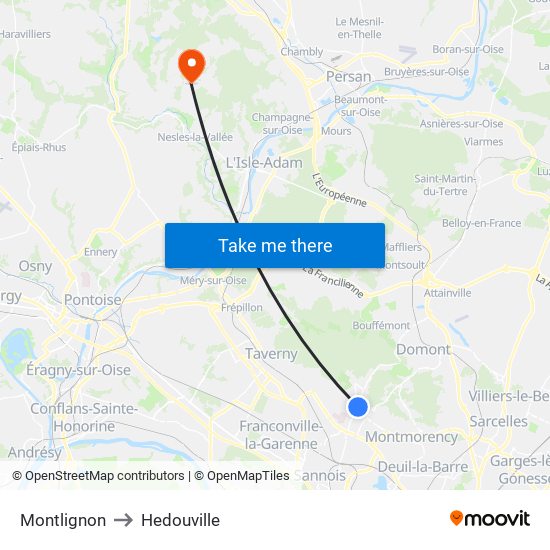 Montlignon to Hedouville map