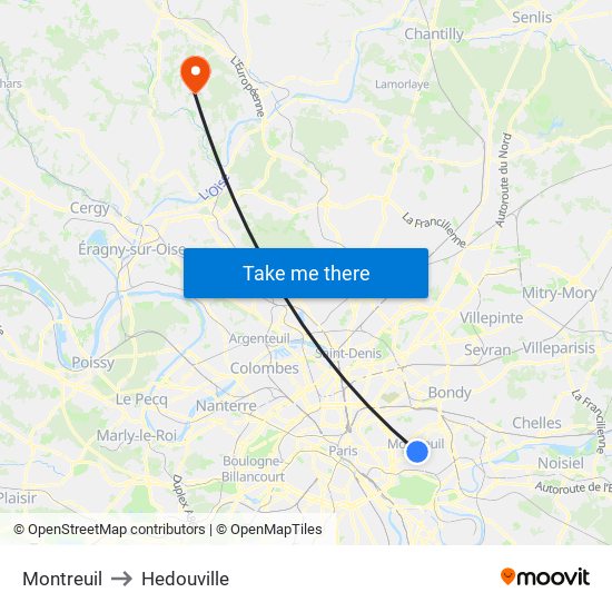 Montreuil to Hedouville map