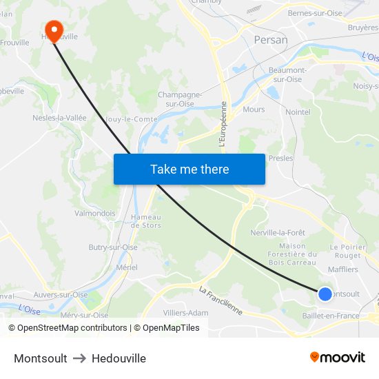 Montsoult to Hedouville map