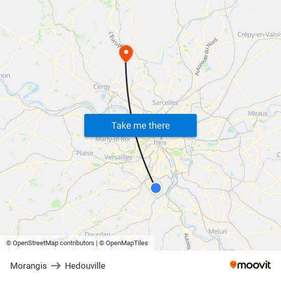 Morangis to Hedouville map