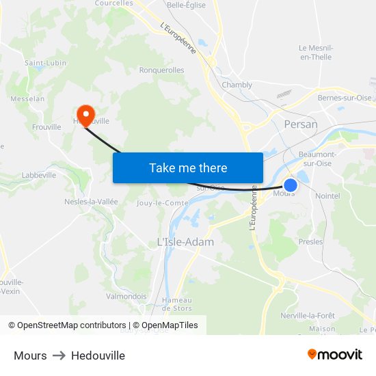 Mours to Hedouville map