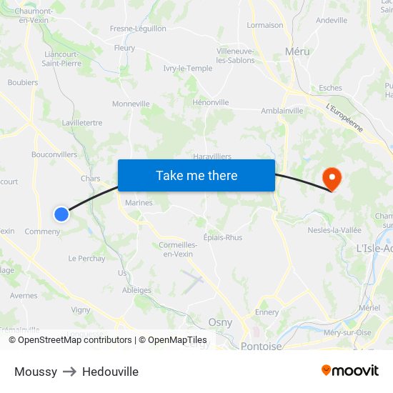 Moussy to Hedouville map