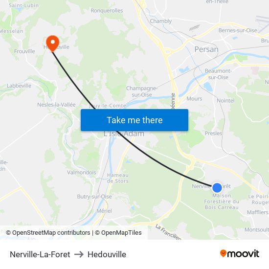 Nerville-La-Foret to Hedouville map