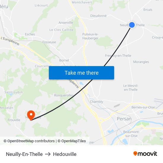 Neuilly-En-Thelle to Hedouville map