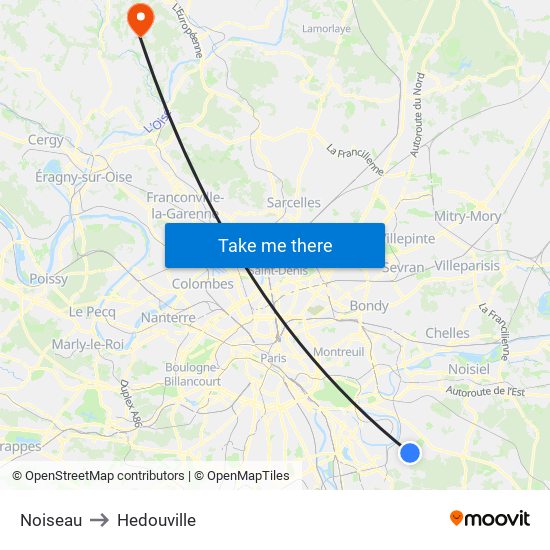 Noiseau to Hedouville map