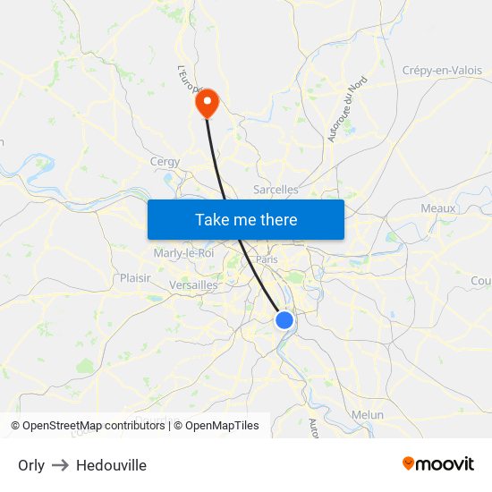 Orly to Hedouville map